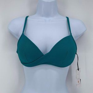 Shade & Shore NWT Teal Lightly Lined Wrap Front Textured Bikini Top Size 32B